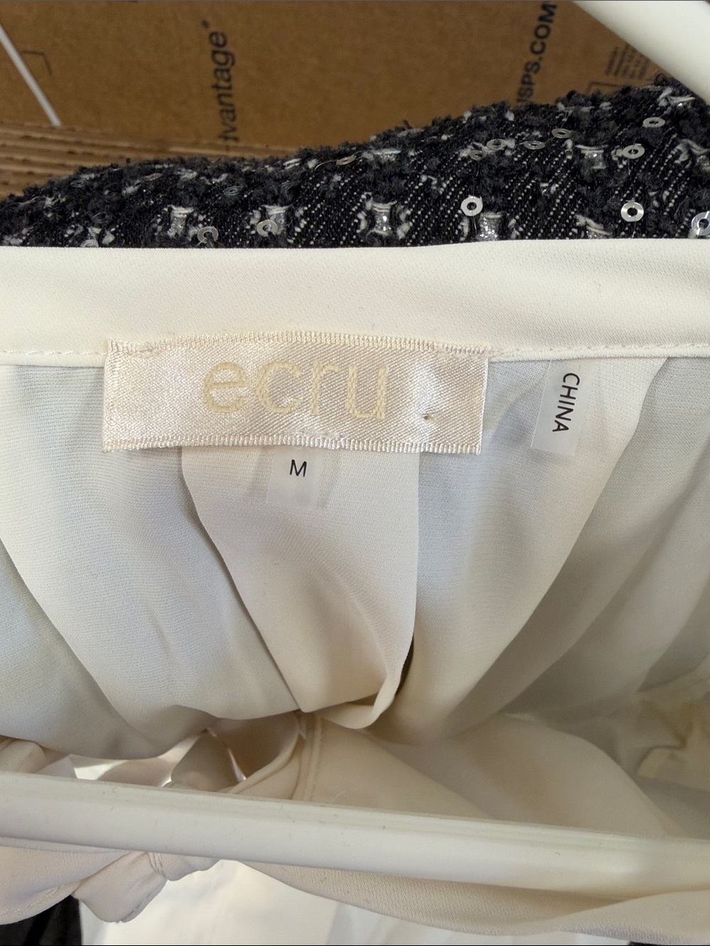 ecru Cream Tie-Neck Long-Sleeve Blouse - Picture 2 of 4